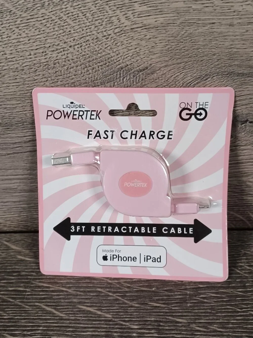 New Liquipel Powertek Fast Charge On The Go 3ft Retractable Cable for iPhone